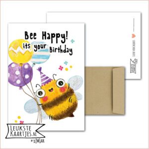 Bijen Bees – Nr 04 (BEE Happy! Its your birthday – Bij met feestmuts en ballonnen)