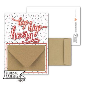 Geldkaart met mini Envelopje -> Felicitaties – No: 7-2 (Grijs/Roze Hageltjes-Hoera)