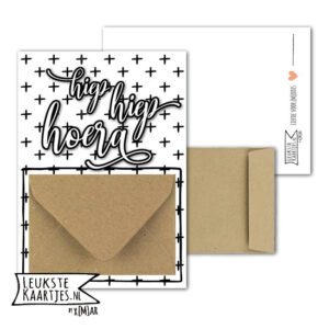 Geldkaart met mini Envelopje -> Felicitaties – No: 6-2 (Zwarte Plusjes-Hoera)