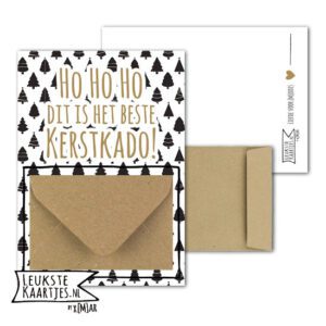 Geld kaart met Envelopje -> Kerst – No: 10 (Kerstbomen-zwart-HoHoHo Beste KerstKado)